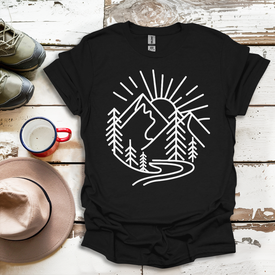 Mountains and Trees Hikers Adventures minimalist Design V1 T-Shirt