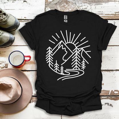 Mountains and Trees Hikers Adventures minimalist Design V1 T-Shirt